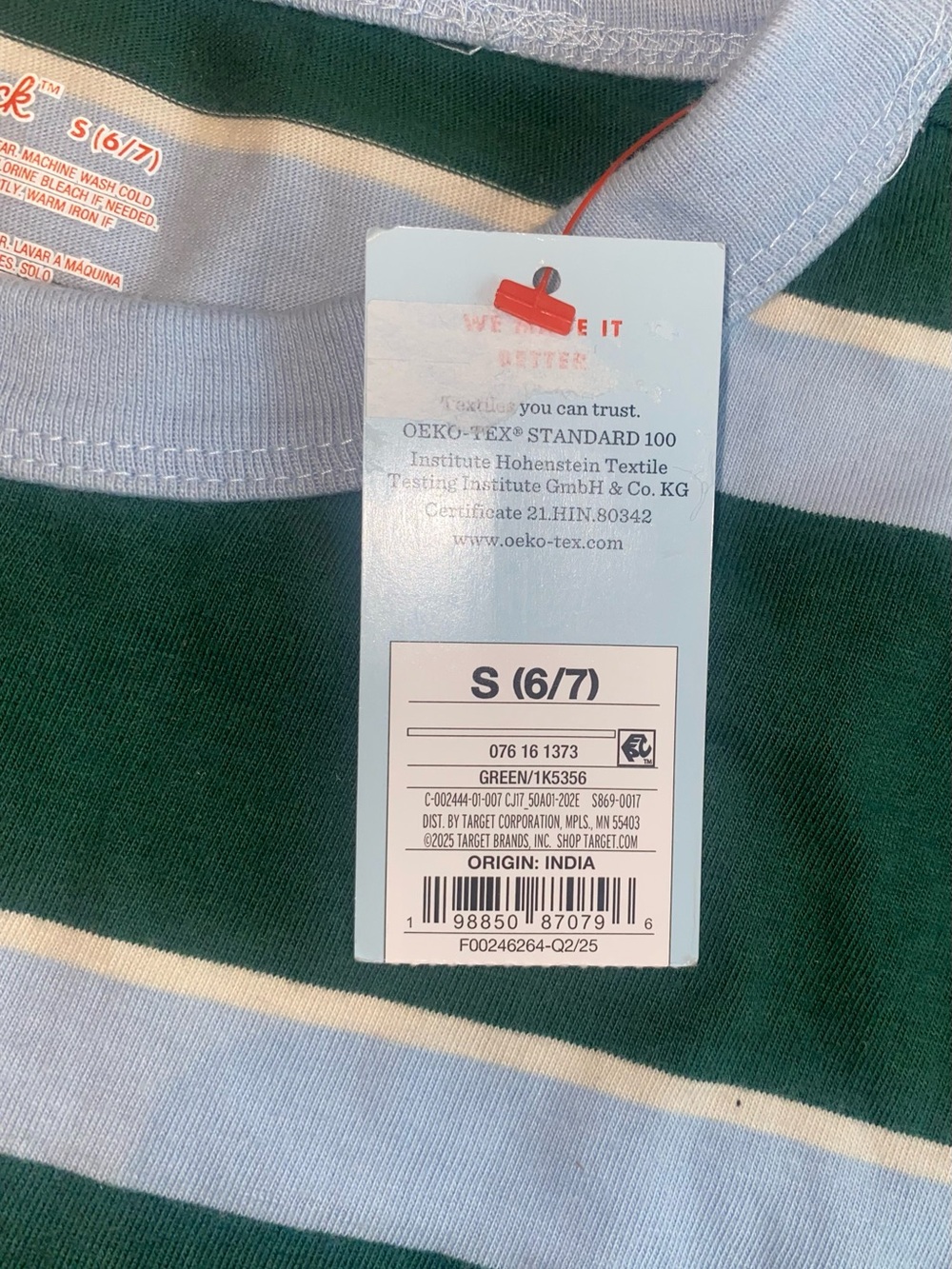 Cat & Jack Emerald Green and White Striped Short Sleeve Tee - Picture 6 of 8